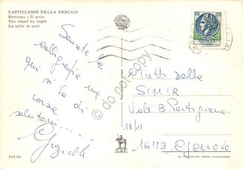 Cartolina Castiglione della Pescaia molo notturno anni '80 (Grosseto)
