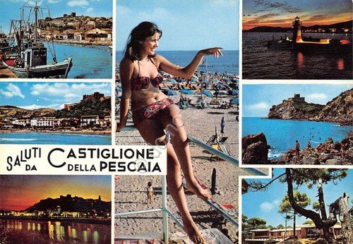 Cartolina Castiglione della Pescaia vedute varie Pin up | Immagine principale