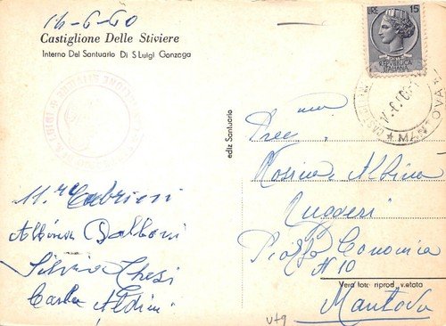 Cartolina Castiglione delle Stiviere Santuario San Luigi Gonzaga Interno 1960