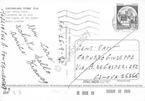 Cartolina Castrocaro Terme panorama parziale notturno 1992