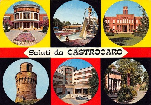 Cartolina Castrocaro vedute piscina Municipio Grand Hotel Terme | Immagine principale