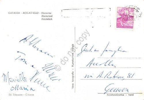 Cartolina Catania Acicastello Notturno anni '60