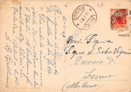 Cartolina Catania Etna Cratere Centrale 1947 grinze | Immagine Gallery 2