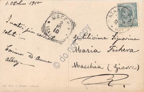 Cartolina Catania Fontana Luminosa 1910