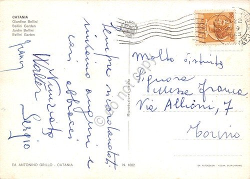 Cartolina Catania Giardino Bellini 1965 | Immagine Gallery 2