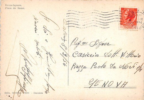 Cartolina Catania Piazza Roma 1954