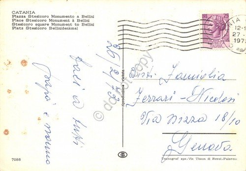 Cartolina Catania Piazza Stesicoro Monumento a Bellini 1973 | Immagine Gallery 2