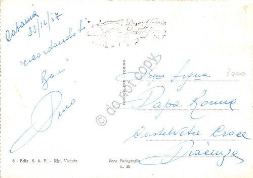 Cartolina Catania Porto con barche e Etna 1957