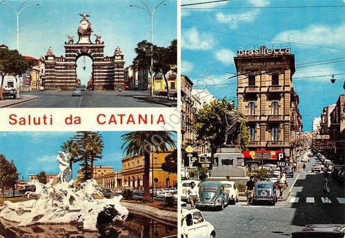 Cartolina Catania vedute varie città Brasilrecca Taxi Excelsior1971