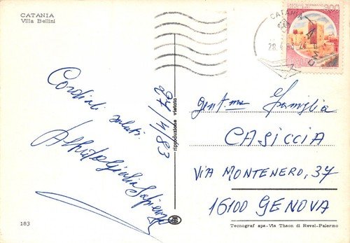 Cartolina Catania Villa Bellini 1983