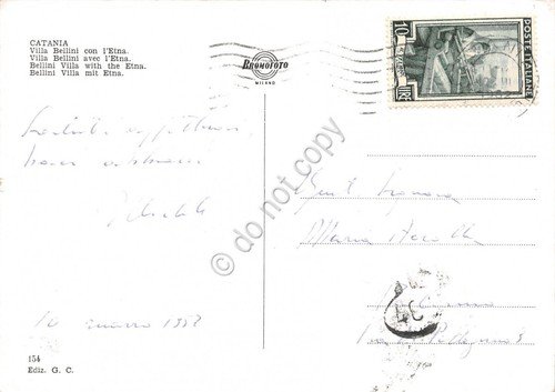 Cartolina Catania Villa Bellini con Etna 1952