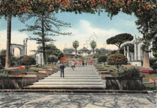 Cartolina Catania Villa Bellini Ingresso principale illustrata