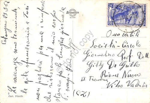 Cartolina Catanzaro Giardini pubblici 1952