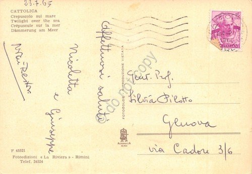 Cartolina Cattolica crepuscolo sul mare 1966 barche porto (Rimini) | Immagine Gallery 2