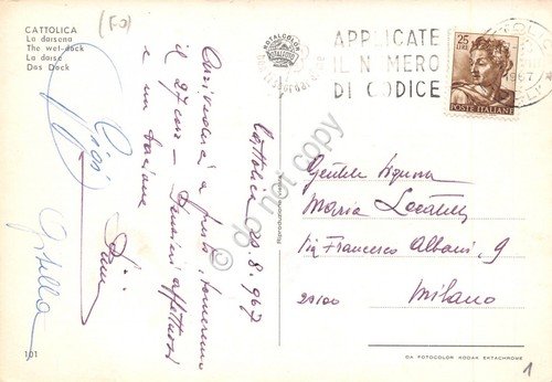 Cartolina Cattolica Darsena 1967 timbro codice postale (Rimini) | Immagine Gallery 2