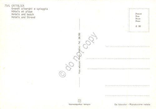 Cartolina Cattolica grandi alberghi spiaggia vela anni '80
