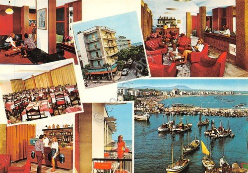 Cartolina Cattolica Hotel Cristina vedute varie albergo anni '80 | Immagine principale