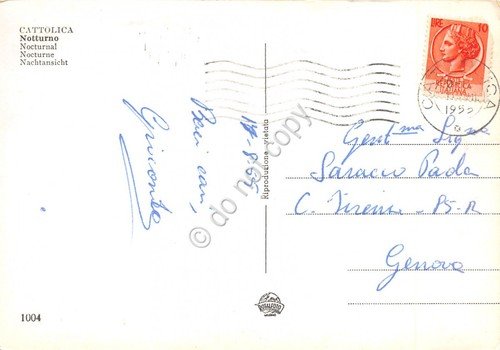 Cartolina Cattolica panorama sul mare notturno 1955 (Rimini) | Immagine Gallery 2