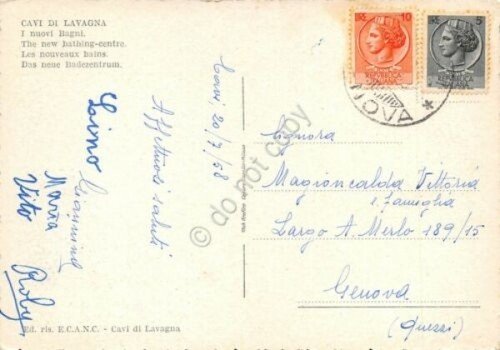 Cartolina Cavi d Lavagna i nuovi bagni 1958 animata