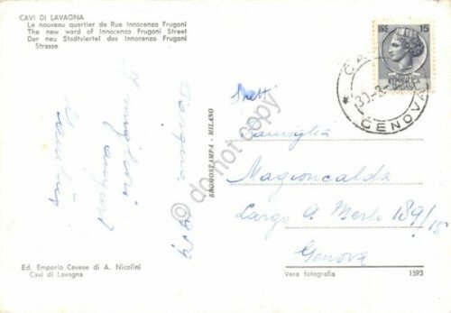 Cartolina Cavi d Lavagna nuovo quartiere Via Frugoni 1959