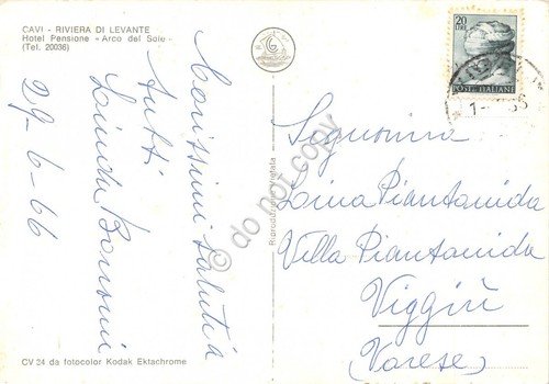 Cartolina Cavi di Lavagna Hotel Pensione Arco del Sole 1966