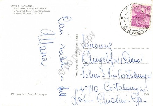 Cartolina Cavi di Lavagna Pensione Arco del Sole anni '60