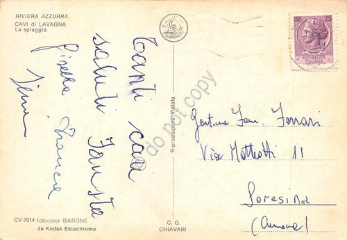 Cartolina Cavi di Lavagna Spiaggia animata anni '60