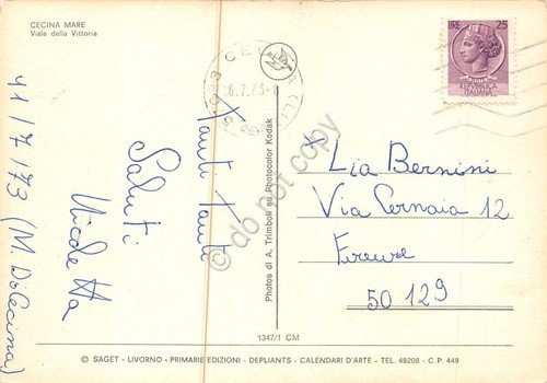 Cartolina Cecina Mare Viale della Vittoria 1973 rosticceria pensione ristorante