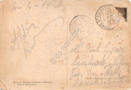 Cartolina Celana Caprino Bergamasco Collegio Convitto 1940 rovinata