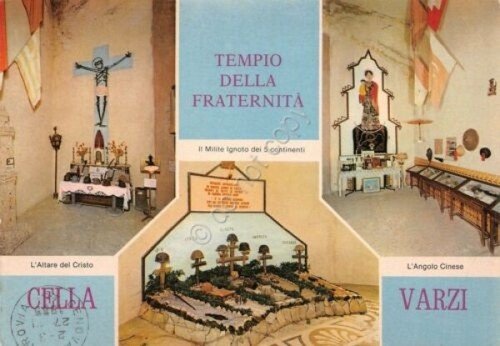 Cartolina Cella di Varzi Tempio della Fraternità vedute 1985