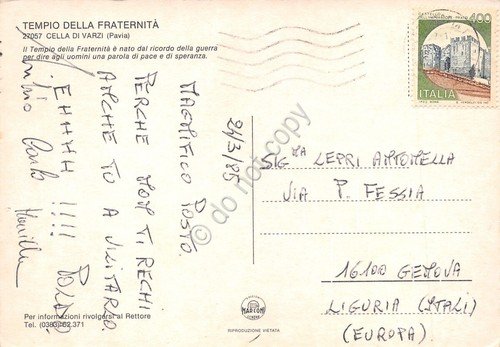 Cartolina Cella di Varzi Tempio della Fraternità vedute 1985