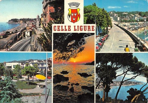 Cartolina Celle Ligure 5 vedutine passeggiata ferrovia piccole grinze (Savona) | Immagine principale