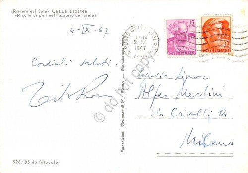 Cartolina Celle Ligure panorama 1967 (Savona)