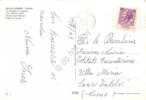 Cartolina Celle Ligure Spiaggia di Ponente 1969 animata Ferrovia (Savona) | Immagine Gallery 2
