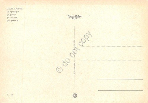 Cartolina Celle Ligure spiaggia e passeggiata piccole grinze (Savona)