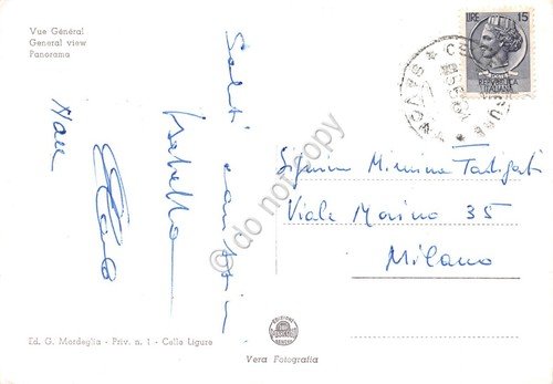 Cartolina Celle Ligure veduta paese dal mare ferrovia stabilimenti 1964