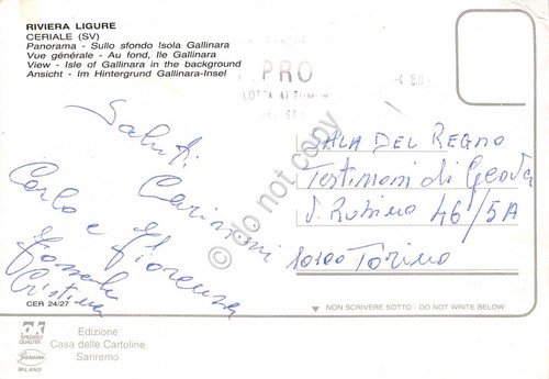 Cartolina Ceriale Panorama con Isola Gallinara 1980 (Savona)