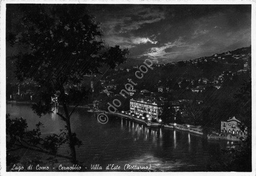 Cartolina Cernobbio Villa d'Este notturno 1953 Timbro Pesaro segni