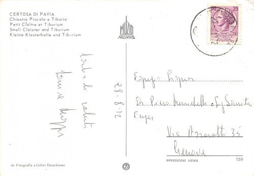 Cartolina Certosa di Pavia Chiostro piccolo e Tiburio 1972 | Immagine Gallery 2