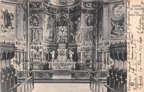 Cartolina Certosa di Pavia Coro della Chiesa anni '20 | Immagine principale