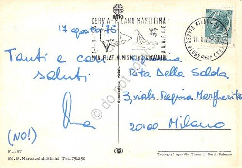 Cartolina Cervia Milano Marittima vedute barche a vela Timbro targhetta … | Immagine principale