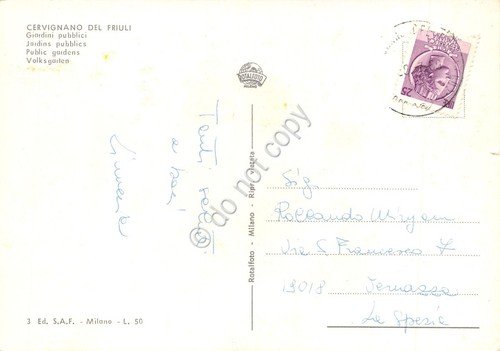 Cartolina Cervignano del Friuli Giardini Pubblici ED SAF