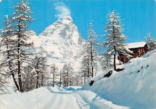 Cartolina Cervinia Breuil Monte Cervino Pista di sci chalet | Immagine principale