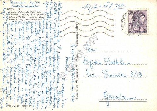 Cartolina Cervinia Breuil panorama paese 1967 (Aosta)