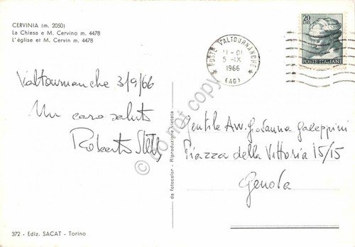 Cartolina Cervinia chiesa e Monte Cervino paese animata auto 1966 | Immagine Gallery 2