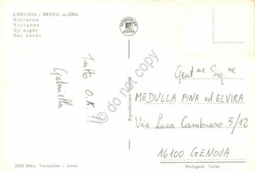 Cartolina Cervinia Notturno (Aosta)