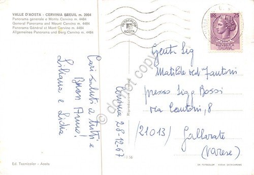 Cartolina Cervinia Panorama generale 1967 (Aosta)