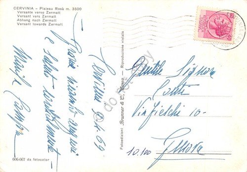 Cartolina Cervinia Plateau Rosa versante verso Zermatt 1969 gatto delle … | Immagine Gallery 2