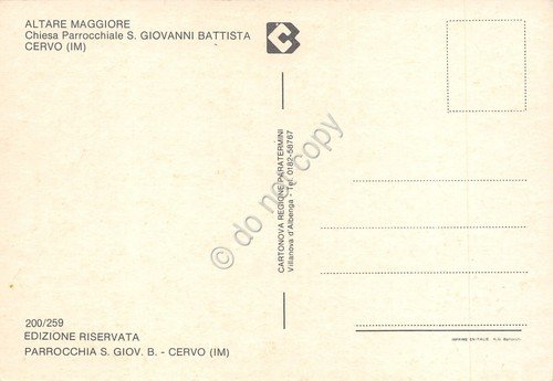Cartolina Cervo Chiesa S. Giovanni Battista Altare maggiore (Imperia)