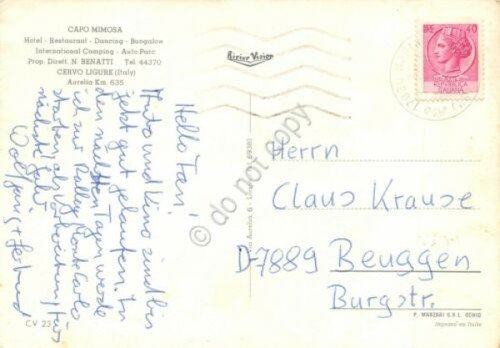 Cartolina Cervo Ligure Capo Mimosa Hotel Camping (Imperia)